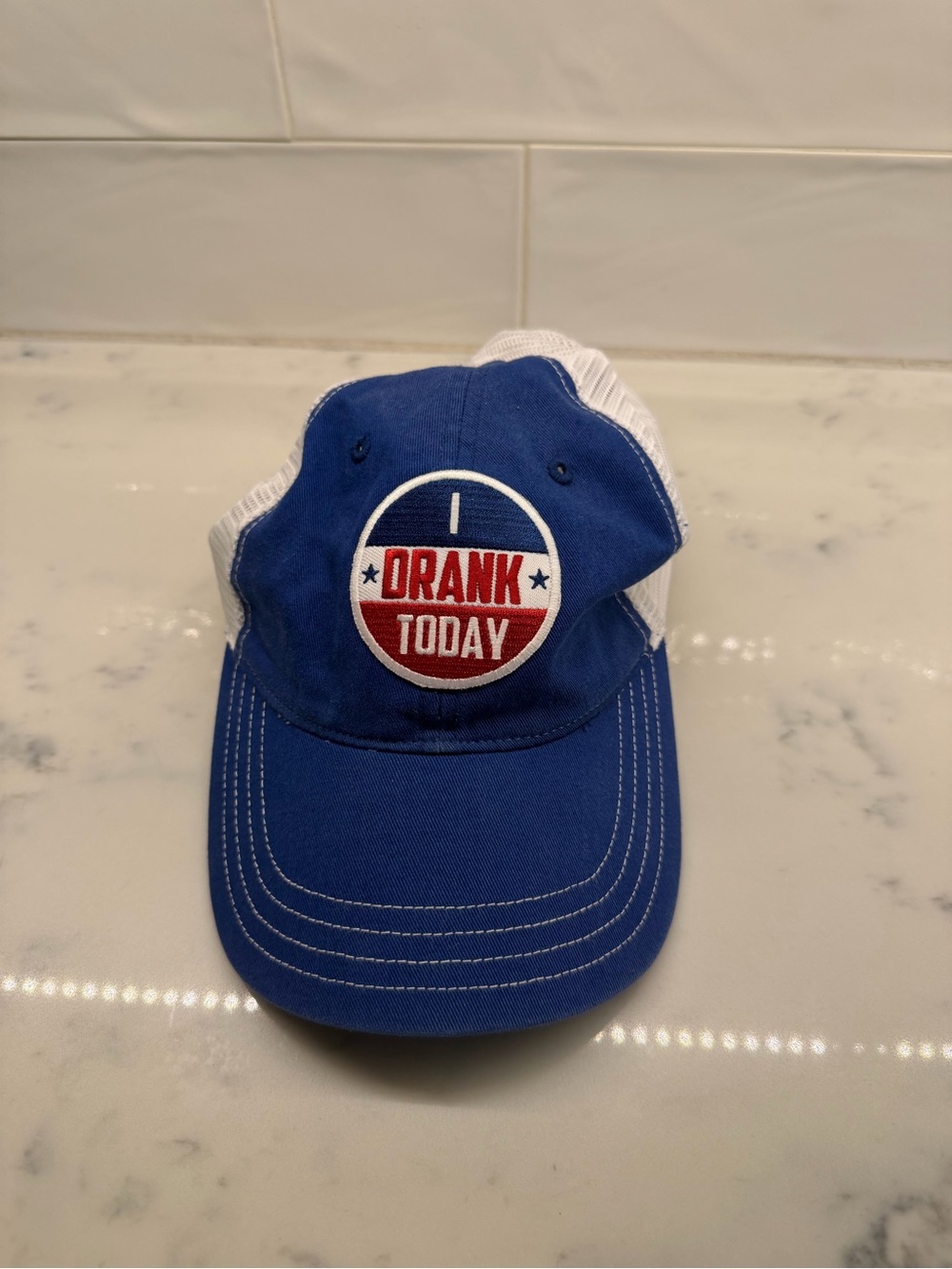 Blue Trucker Hat with 'I Drank Today' Patch